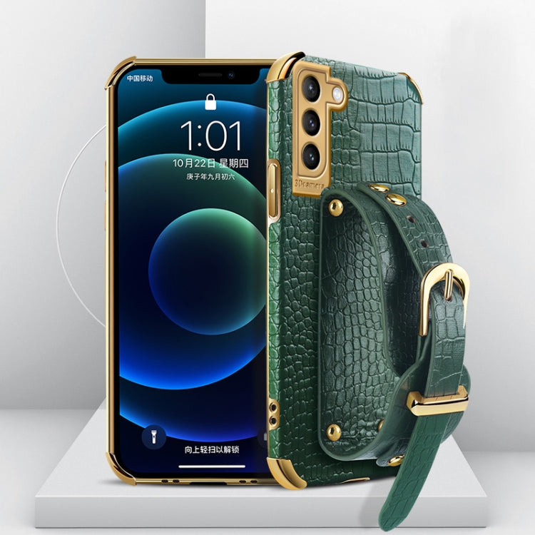 Electroplated TPU Crocodile Pattern Leather Case with Wrist Strap