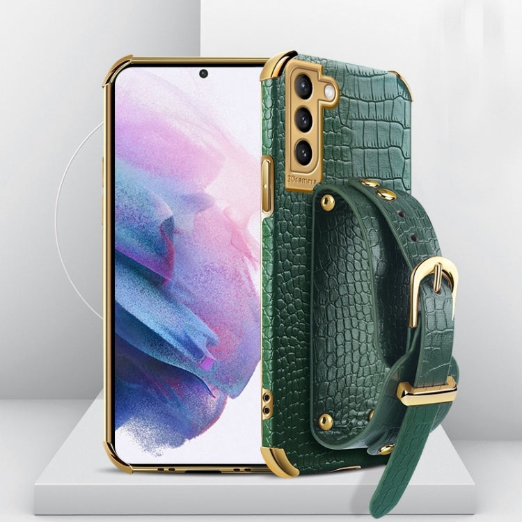 Electroplated TPU Crocodile Pattern Leather Case with Wrist Strap