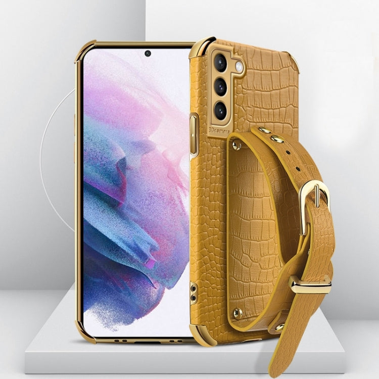 Electroplated TPU Crocodile Pattern Leather Case with Wrist Strap