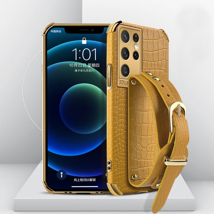 Electroplated TPU Crocodile Pattern Leather Case with Wrist Strap