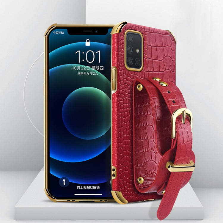 Electroplated TPU Crocodile Pattern Leather Case with Wrist Strap