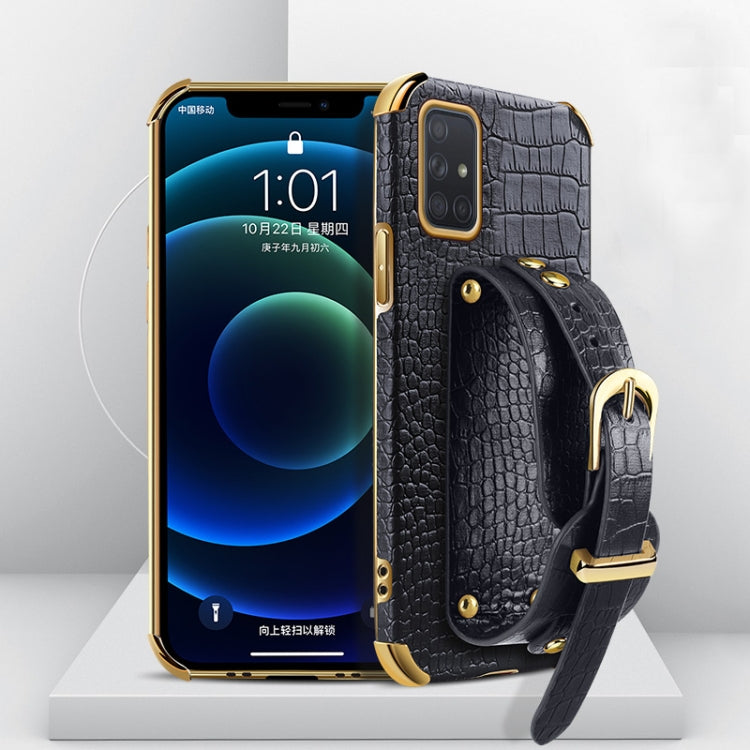 Electroplated TPU Crocodile Pattern Leather Case with Wrist Strap