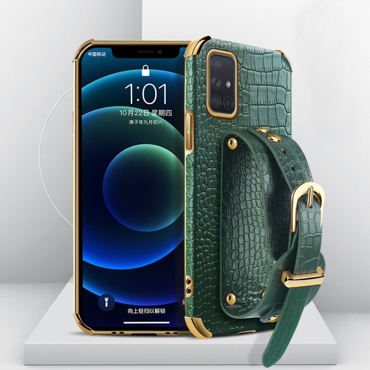 Electroplated TPU Crocodile Pattern Leather Case with Wrist Strap