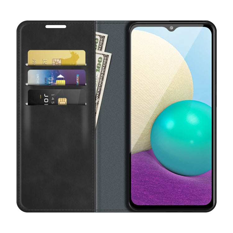 For Samsung Galaxy A02 / M02 Retro-skin Business Magnetic Suction Leather Case with Holder & Card Slots & Wallet