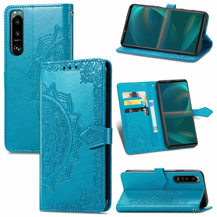 Mandala Flower Embossed Horizontal Flip Leather Case with Bracket / Card Slot / Wallet / Lanyard