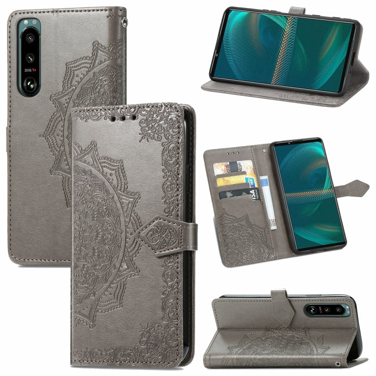 Mandala Flower Embossed Horizontal Flip Leather Case with Bracket / Card Slot / Wallet / Lanyard