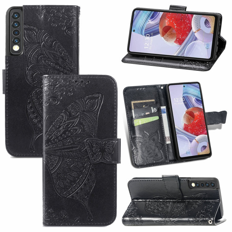 Butterfly Love Flower Embossed Horizontal Flip Leather Case with Bracket / Card Slot / Wallet / Lanyard