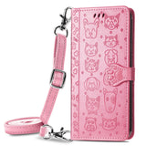 Cute Cat and Dog Embossed Horizontal Flip Leather Case with Holder & Card Slots & Wallet & Crossbody Lanyard & Card Cover