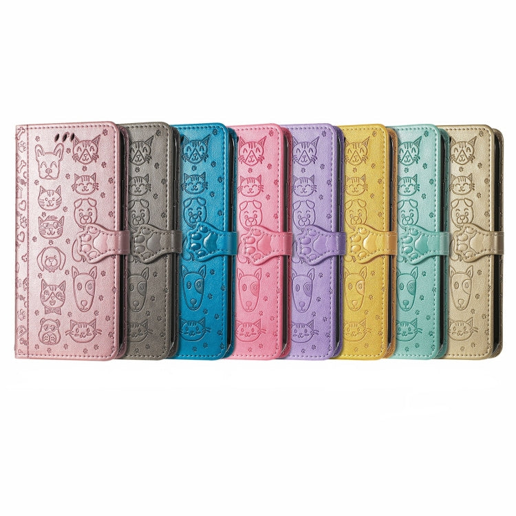 Cute Cat and Dog Embossed Horizontal Flip Leather Case with Holder & Card Slots & Wallet & Crossbody Lanyard & Card Cover