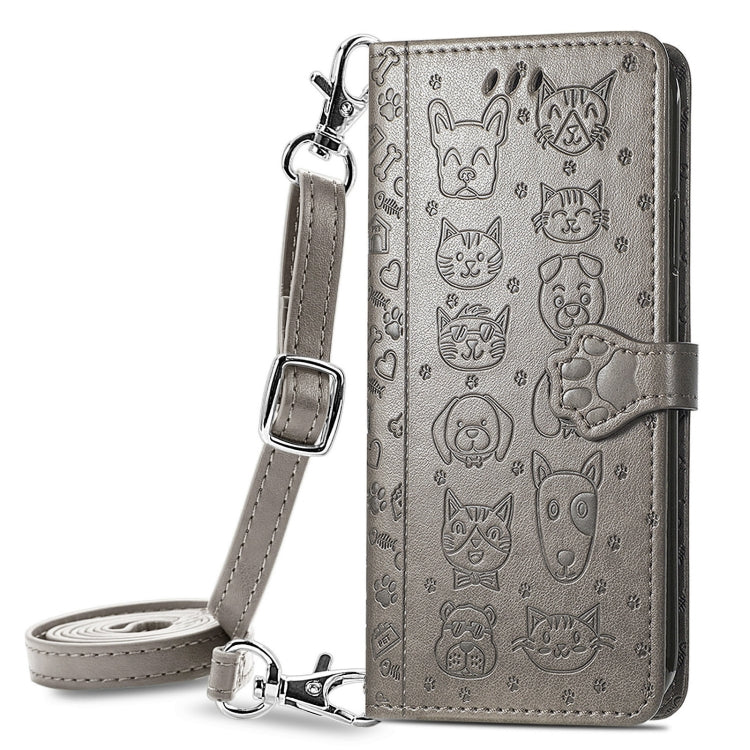 Cute Cat and Dog Embossed Horizontal Flip Leather Case with Holder & Card Slots & Wallet & Crossbody Lanyard & Card Cover