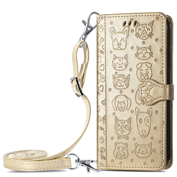 Cute Cat and Dog Embossed Horizontal Flip Leather Case with Holder & Card Slots & Wallet & Crossbody Lanyard & Card Cover