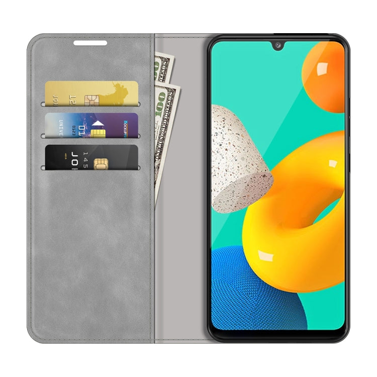 For Samsung Galaxy M32 Retro-skin Business Magnetic Suction Leather Case with Holder & Card Slots & Wallet