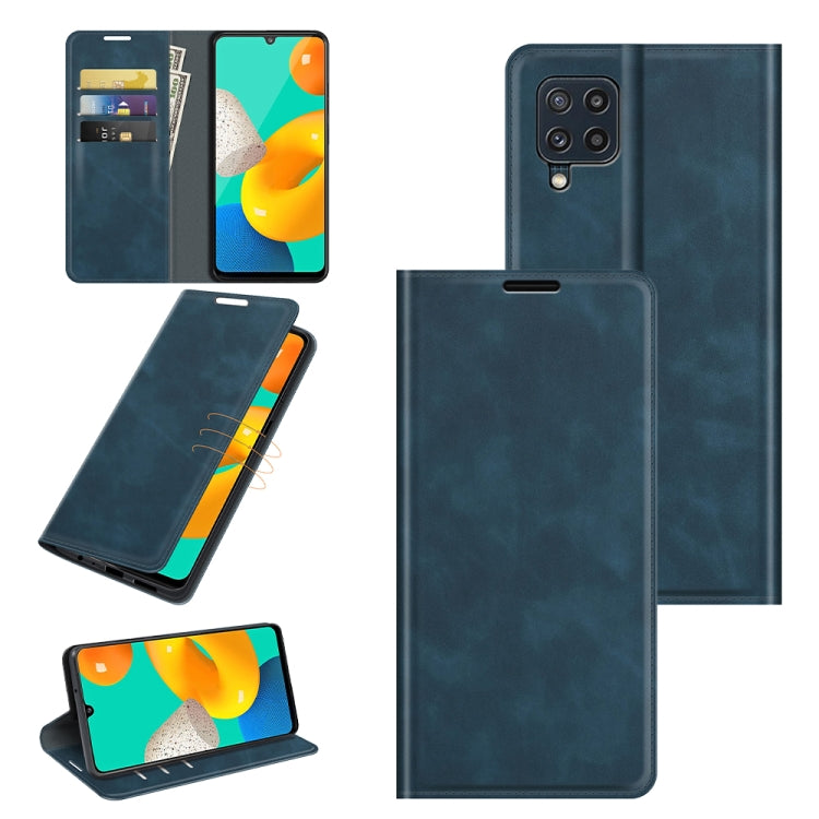 For Samsung Galaxy M32 Retro-skin Business Magnetic Suction Leather Case with Holder & Card Slots & Wallet