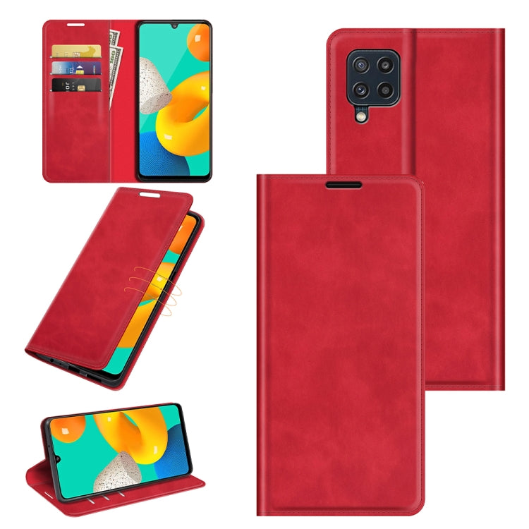 For Samsung Galaxy M32 Retro-skin Business Magnetic Suction Leather Case with Holder & Card Slots & Wallet