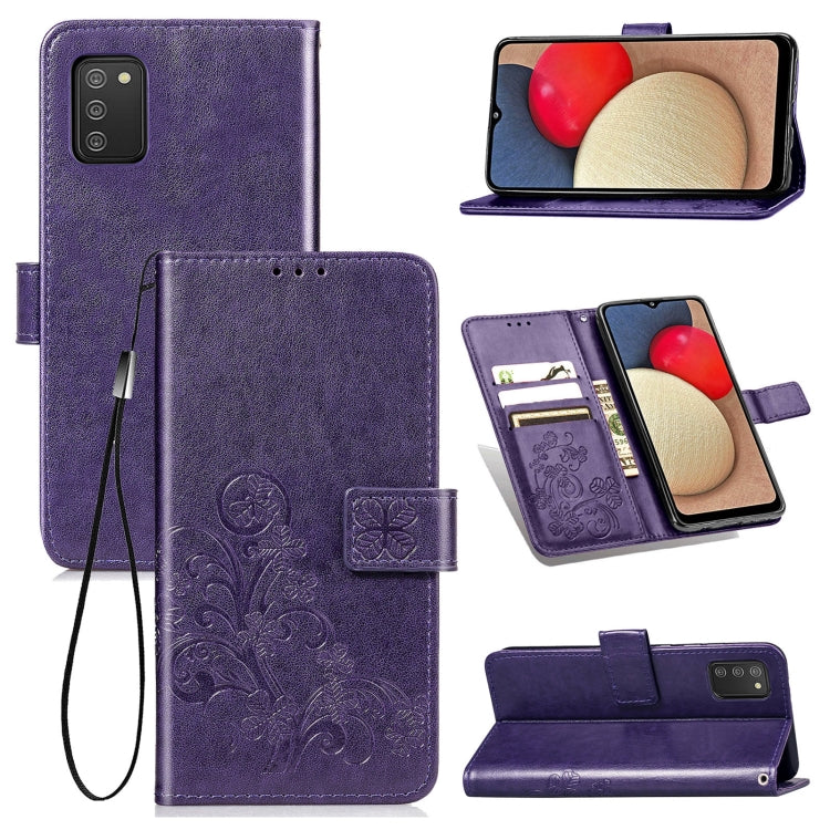Four-leaf Clasp Embossed Buckle Mobile Phone Protection Leather Case with Lanyard & Card Slot & Wallet & Bracket Function