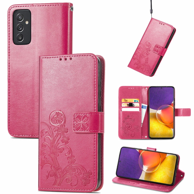 Four-leaf Clasp Embossed Buckle Mobile Phone Protection Leather Case with Lanyard & Card Slot & Wallet & Bracket Function