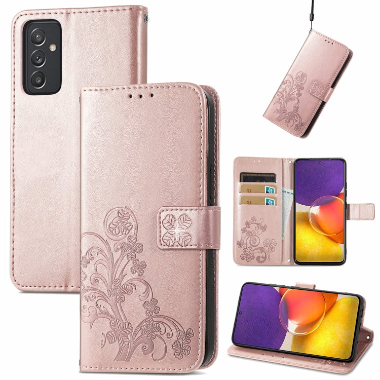 Four-leaf Clasp Embossed Buckle Mobile Phone Protection Leather Case with Lanyard & Card Slot & Wallet & Bracket Function