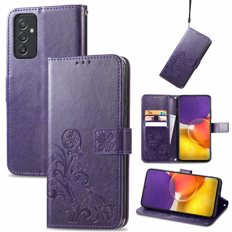 Four-leaf Clasp Embossed Buckle Mobile Phone Protection Leather Case with Lanyard & Card Slot & Wallet & Bracket Function