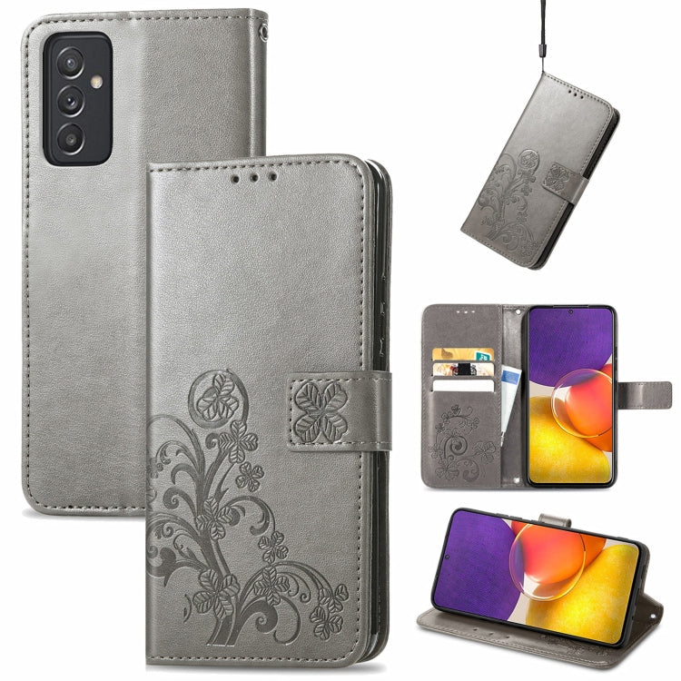 Four-leaf Clasp Embossed Buckle Mobile Phone Protection Leather Case with Lanyard & Card Slot & Wallet & Bracket Function