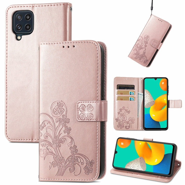 Four-leaf Clasp Embossed Buckle Mobile Phone Protection Leather Case with Lanyard & Card Slot & Wallet & Bracket Function