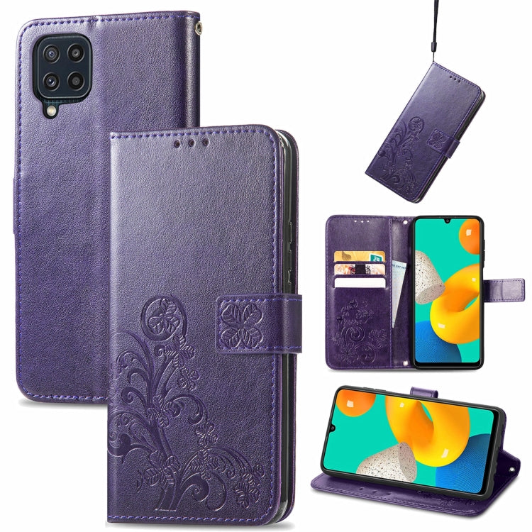 Four-leaf Clasp Embossed Buckle Mobile Phone Protection Leather Case with Lanyard & Card Slot & Wallet & Bracket Function