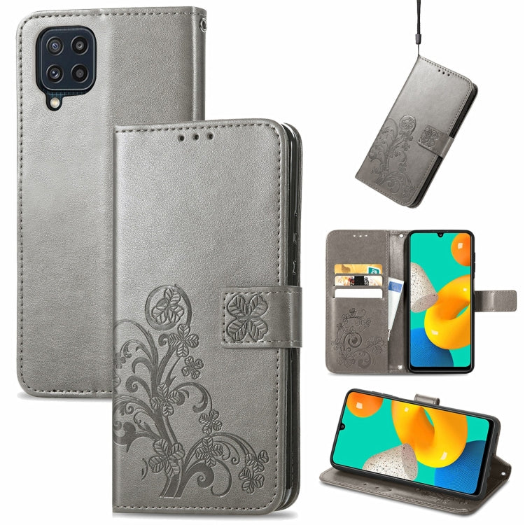 Four-leaf Clasp Embossed Buckle Mobile Phone Protection Leather Case with Lanyard & Card Slot & Wallet & Bracket Function
