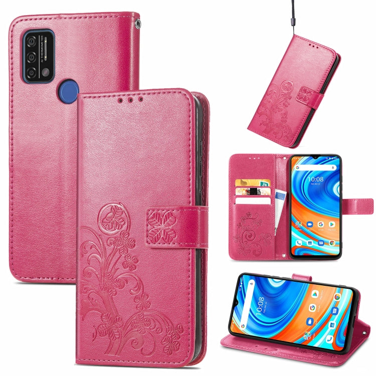 Four-leaf Clasp Embossed Buckle Mobile Phone Protection Leather Case with Lanyard & Card Slot & Wallet & Bracket Function