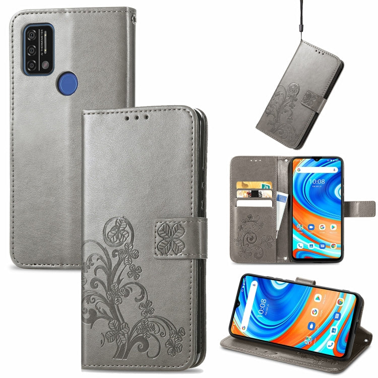 Four-leaf Clasp Embossed Buckle Mobile Phone Protection Leather Case with Lanyard & Card Slot & Wallet & Bracket Function