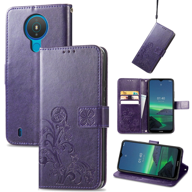 Four-leaf Clasp Embossed Buckle Mobile Phone Protection Leather Case with Lanyard & Card Slot & Wallet & Bracket Function