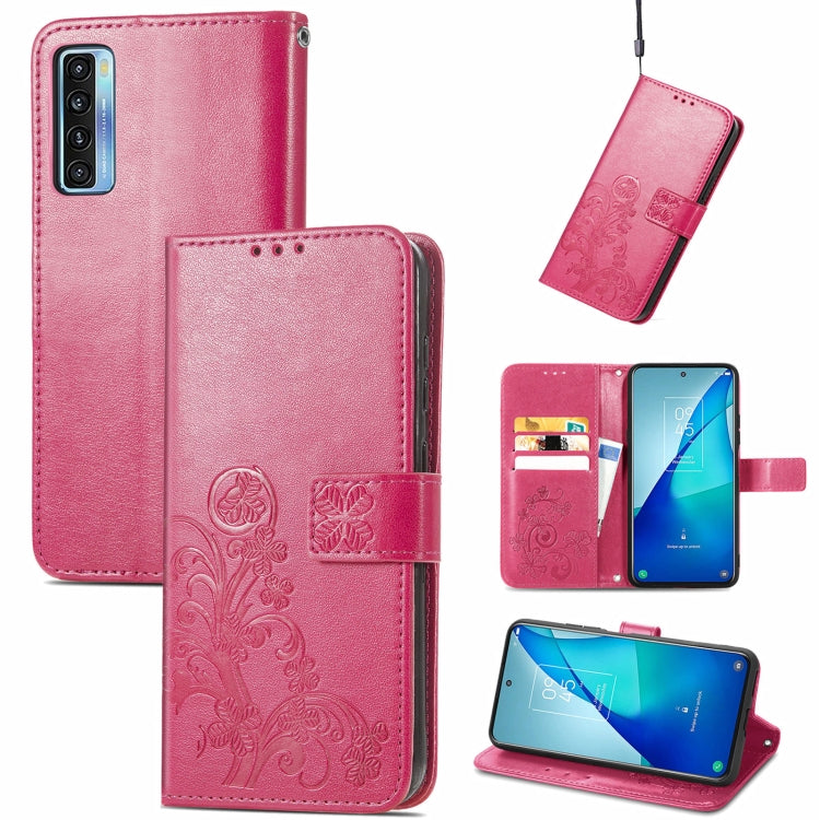 Four-leaf Clasp Embossed Buckle Mobile Phone Protection Leather Case with Lanyard & Card Slot & Wallet & Bracket Function