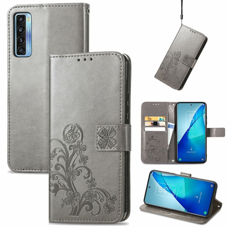 Four-leaf Clasp Embossed Buckle Mobile Phone Protection Leather Case with Lanyard & Card Slot & Wallet & Bracket Function