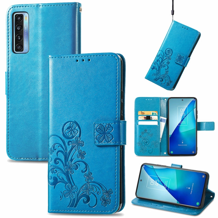 Four-leaf Clasp Embossed Buckle Mobile Phone Protection Leather Case with Lanyard & Card Slot & Wallet & Bracket Function