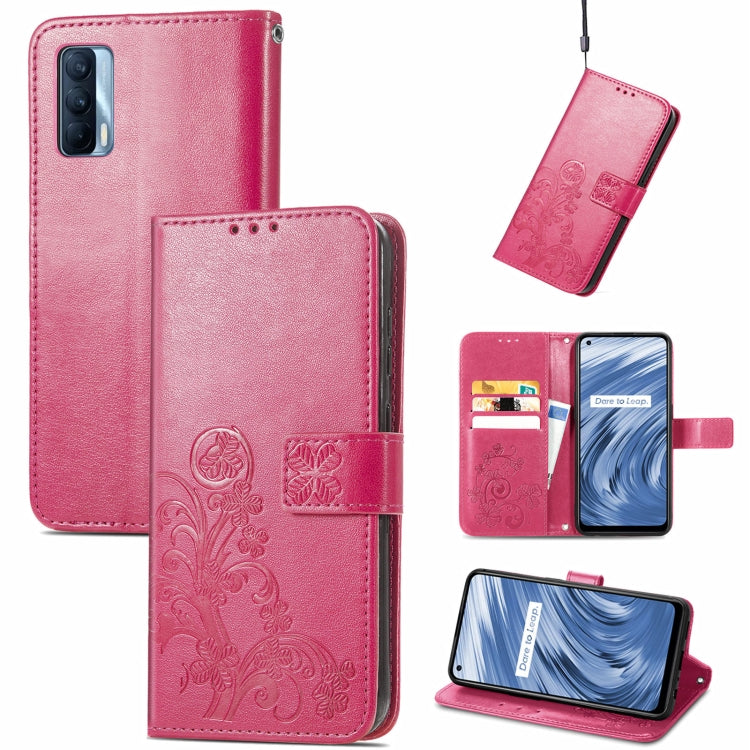 Four-leaf Clasp Embossed Buckle Mobile Phone Protection Leather Case with Lanyard & Card Slot & Wallet & Bracket Function