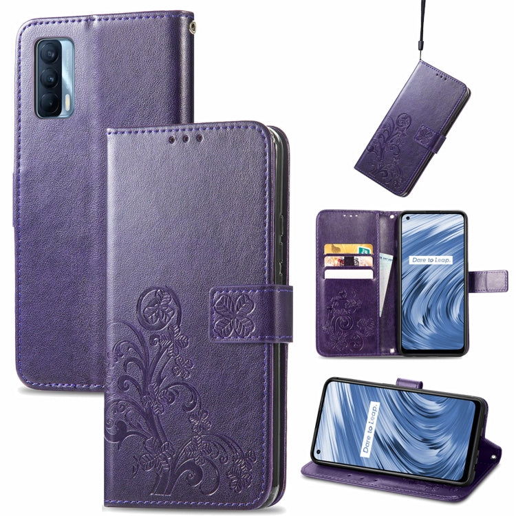 Four-leaf Clasp Embossed Buckle Mobile Phone Protection Leather Case with Lanyard & Card Slot & Wallet & Bracket Function