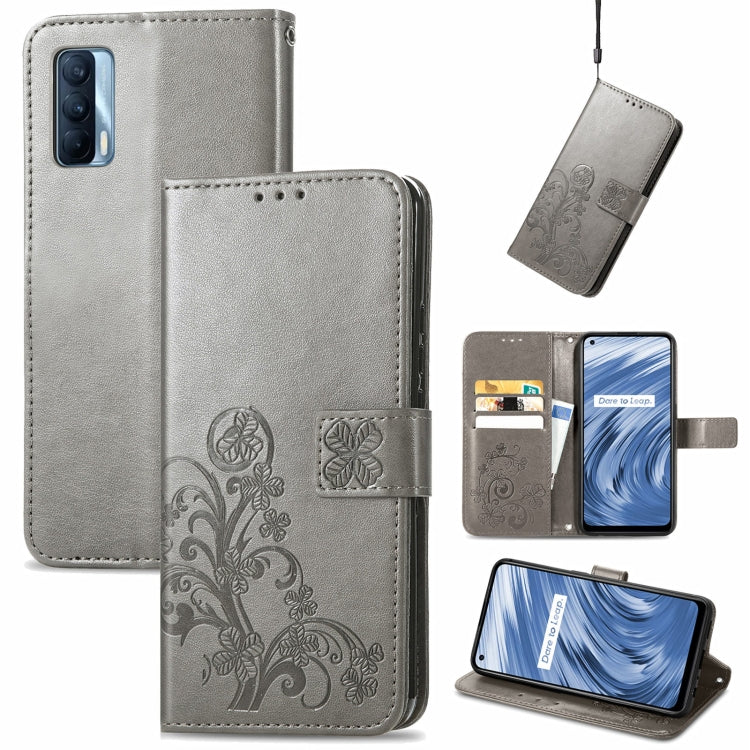 Four-leaf Clasp Embossed Buckle Mobile Phone Protection Leather Case with Lanyard & Card Slot & Wallet & Bracket Function