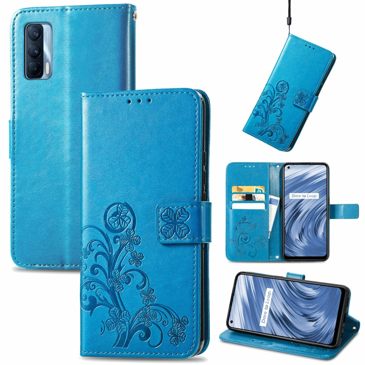 Four-leaf Clasp Embossed Buckle Mobile Phone Protection Leather Case with Lanyard & Card Slot & Wallet & Bracket Function