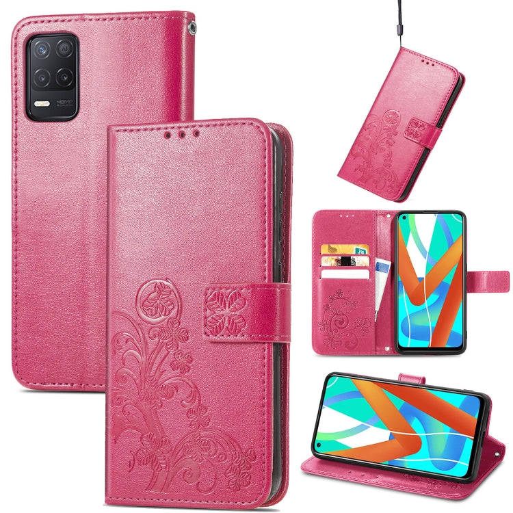 Four-leaf Clasp Embossed Buckle Mobile Phone Protection Leather Case with Lanyard & Card Slot & Wallet & Bracket Function