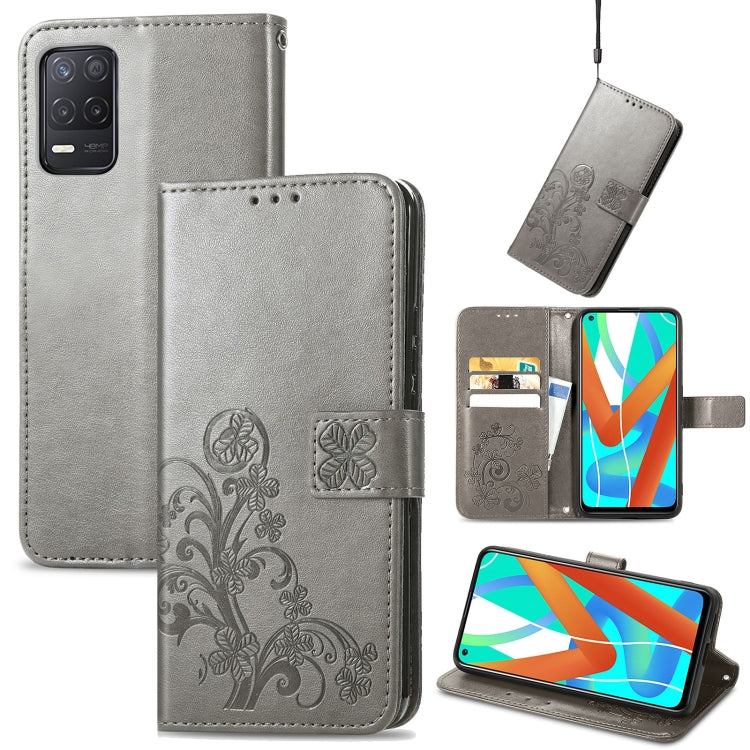 Four-leaf Clasp Embossed Buckle Mobile Phone Protection Leather Case with Lanyard & Card Slot & Wallet & Bracket Function