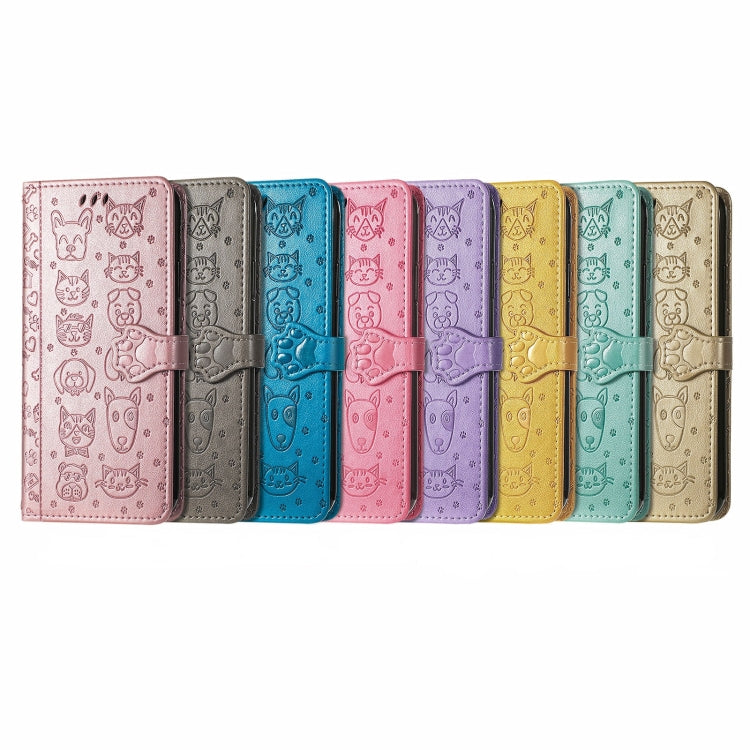 Cute Cat and Dog Embossed Horizontal Flip Leather Case with Holder & Card Slots & Wallet & Lanyard