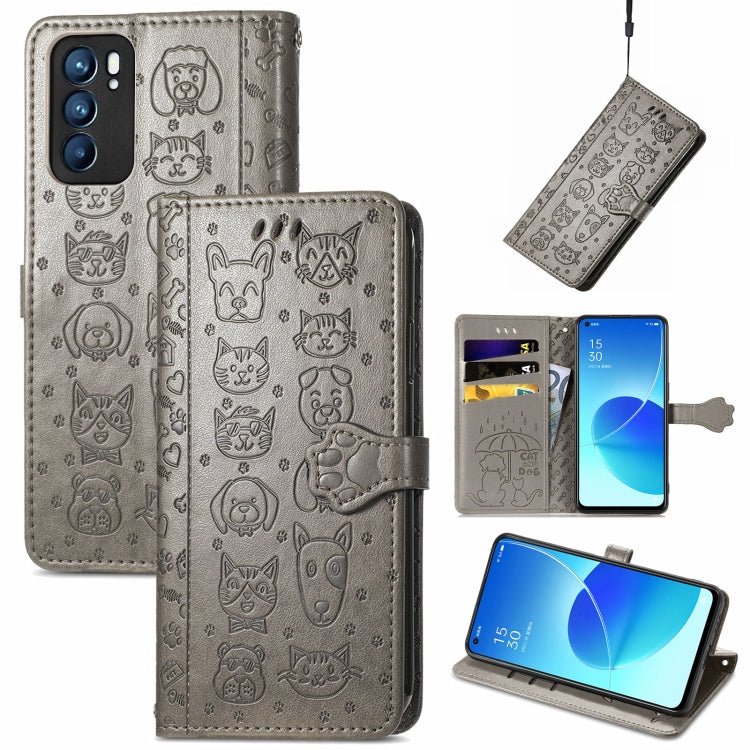Cute Cat and Dog Embossed Horizontal Flip Leather Case with Holder & Card Slots & Wallet & Lanyard