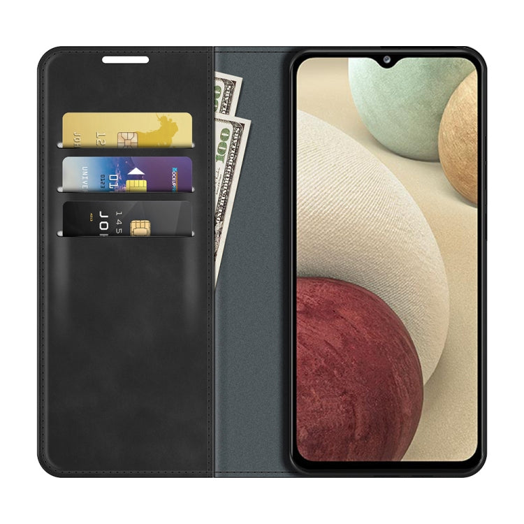 For Samsung Galaxy F12 / M12 Retro-skin Business Magnetic Suction Leather Case with Holder & Card Slots & Wallet