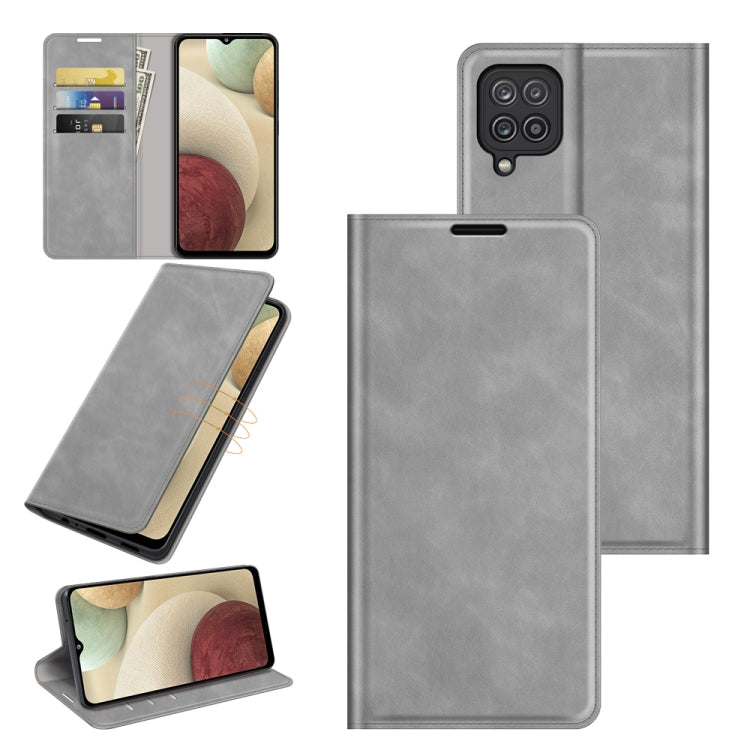 For Samsung Galaxy F12 / M12 Retro-skin Business Magnetic Suction Leather Case with Holder & Card Slots & Wallet