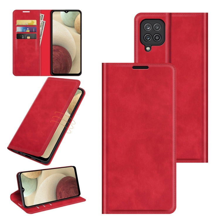 For Samsung Galaxy F12 / M12 Retro-skin Business Magnetic Suction Leather Case with Holder & Card Slots & Wallet