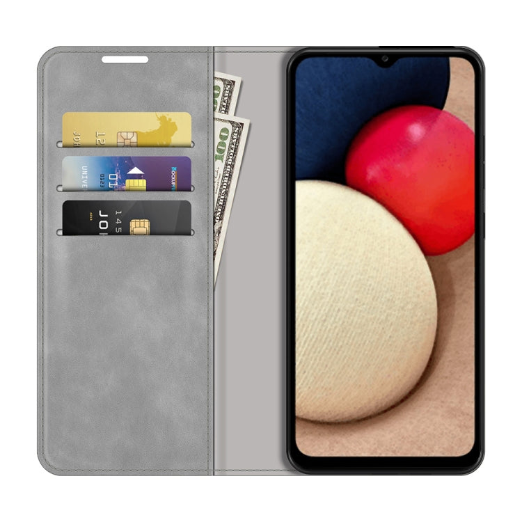 For Samsung Galaxy A03s Retro-skin Business Magnetic Suction Leather Case with Holder & Card Slots & Wallet