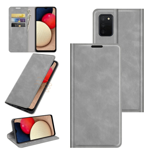 For Samsung Galaxy A03s Retro-skin Business Magnetic Suction Leather Case with Holder & Card Slots & Wallet