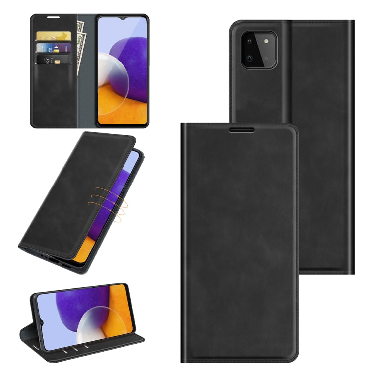 For Samsung Galaxy A22 5G Retro-skin Business Magnetic Suction Leather Case with Holder & Card Slots & Wallet