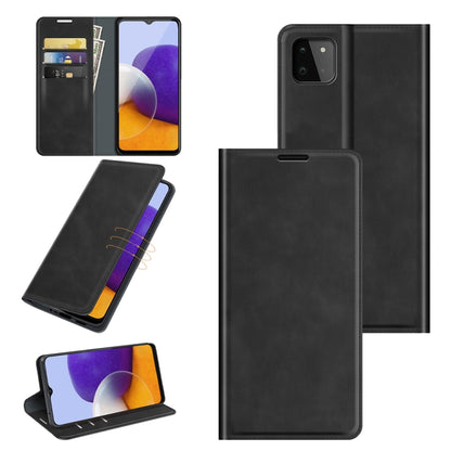 For Samsung Galaxy A22 5G Retro-skin Business Magnetic Suction Leather Case with Holder & Card Slots & Wallet