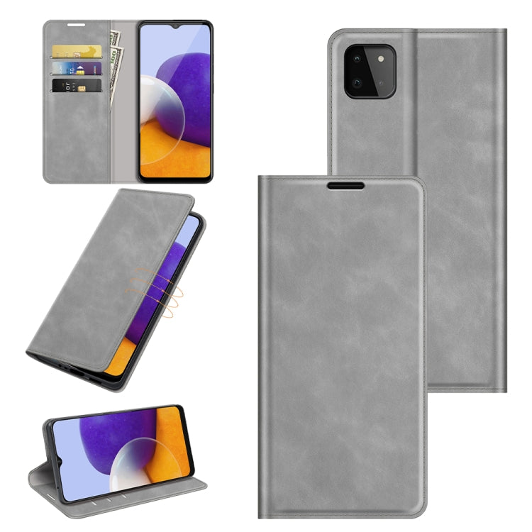 For Samsung Galaxy A22 5G Retro-skin Business Magnetic Suction Leather Case with Holder & Card Slots & Wallet