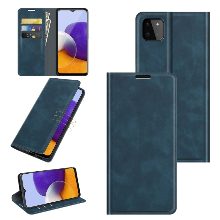 For Samsung Galaxy A22 5G Retro-skin Business Magnetic Suction Leather Case with Holder & Card Slots & Wallet