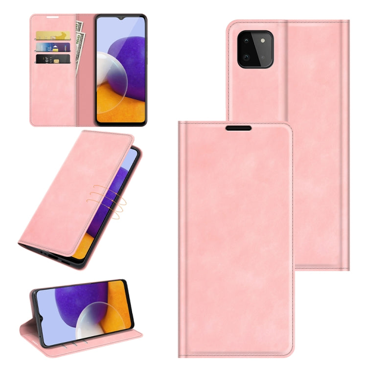 For Samsung Galaxy A22 5G Retro-skin Business Magnetic Suction Leather Case with Holder & Card Slots & Wallet